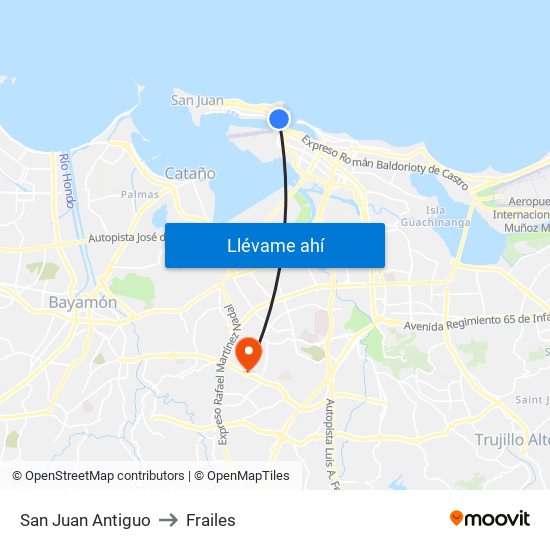 San Juan Antiguo to Frailes map