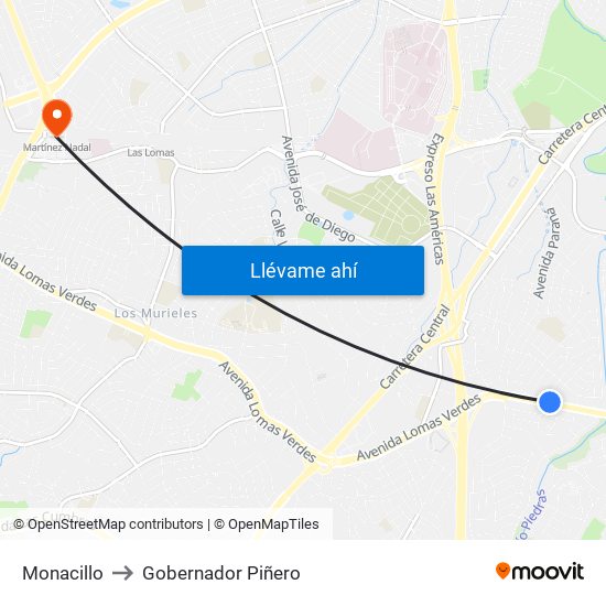 Monacillo to Gobernador Piñero map