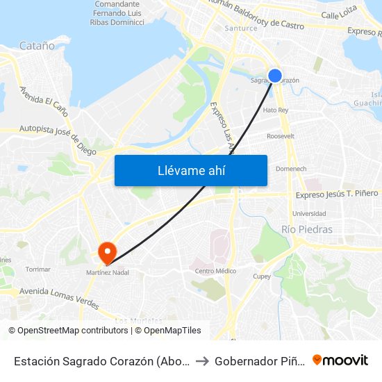 Estación Sagrado Corazón (Abordo) to Gobernador Piñero map