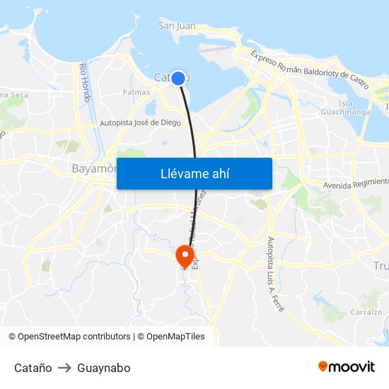 Cataño to Guaynabo map