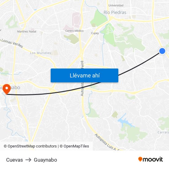 Cuevas to Guaynabo map