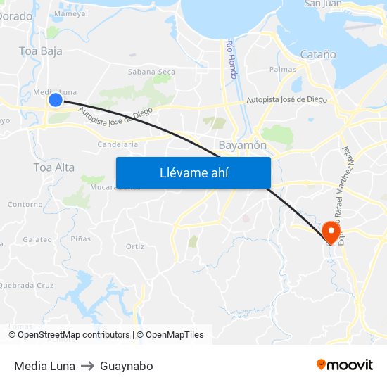Media Luna to Guaynabo map