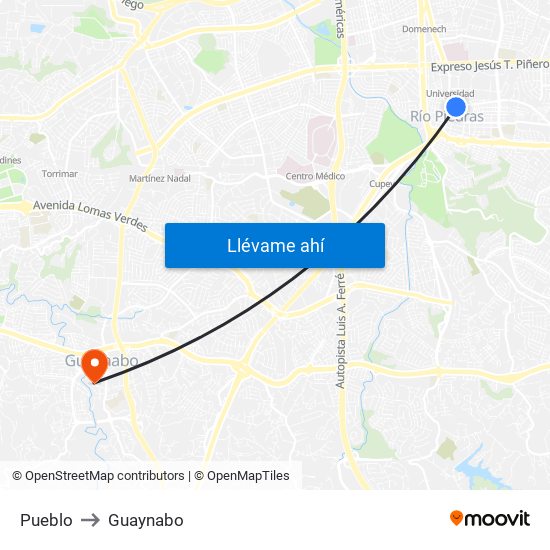 Pueblo to Guaynabo map