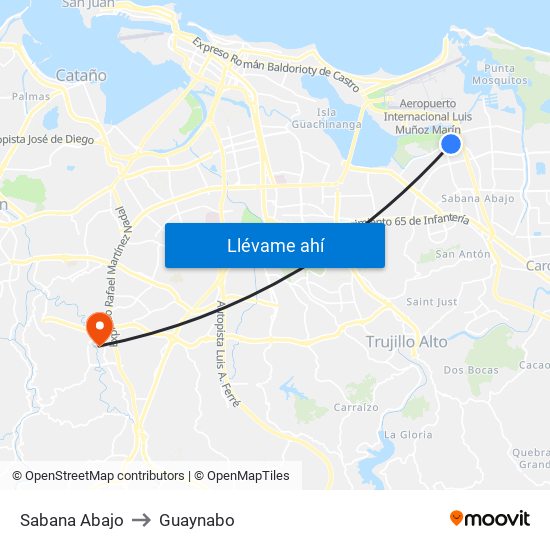 Sabana Abajo to Guaynabo map