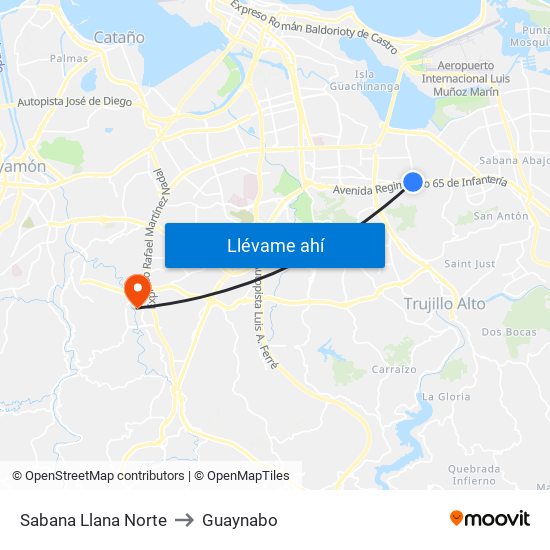 Sabana Llana Norte to Guaynabo map
