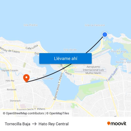 Torrecilla Baja to Hato Rey Central map