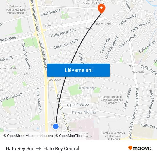 Hato Rey Sur to Hato Rey Central map