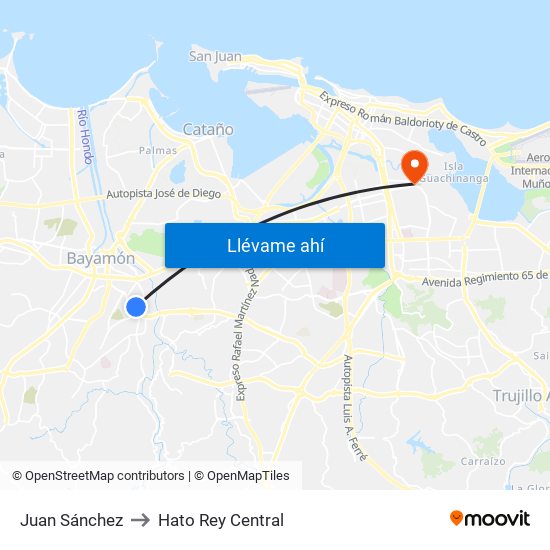 Juan Sánchez to Hato Rey Central map