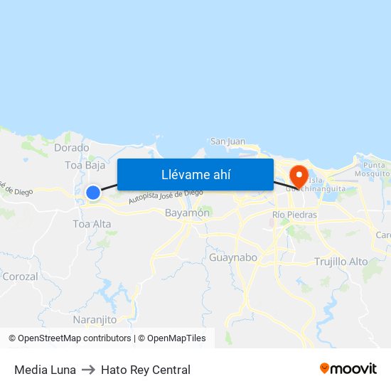 Media Luna to Hato Rey Central map