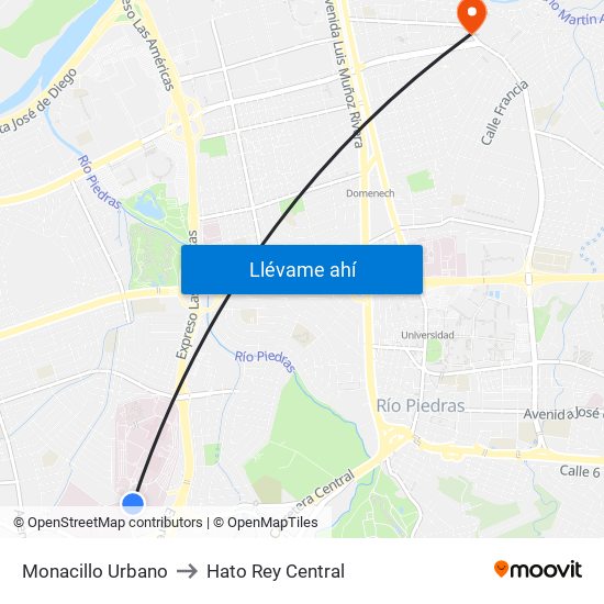 Monacillo Urbano to Hato Rey Central map