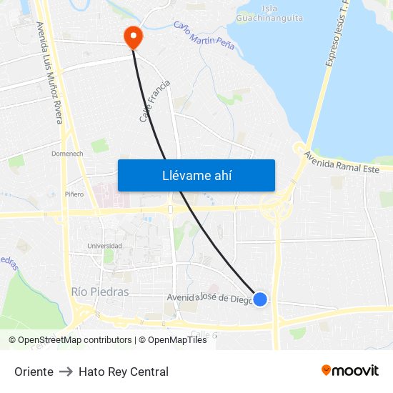 Oriente to Hato Rey Central map