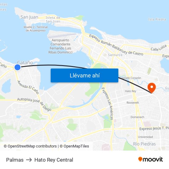 Palmas to Hato Rey Central map