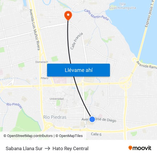 Sabana Llana Sur to Hato Rey Central map