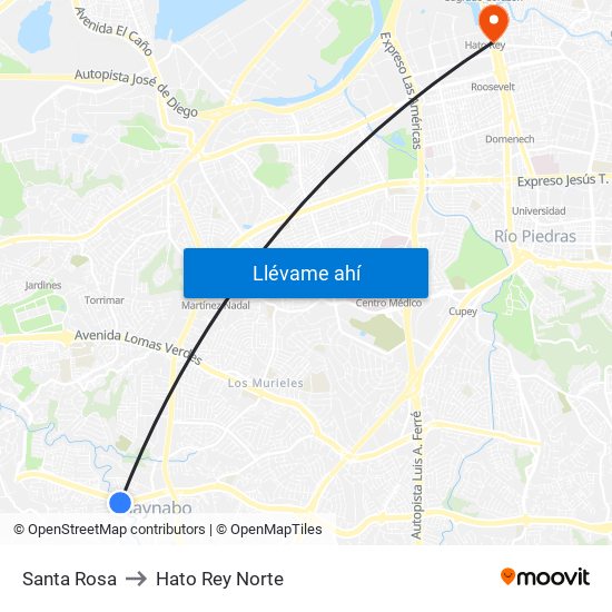 Santa Rosa to Hato Rey Norte map