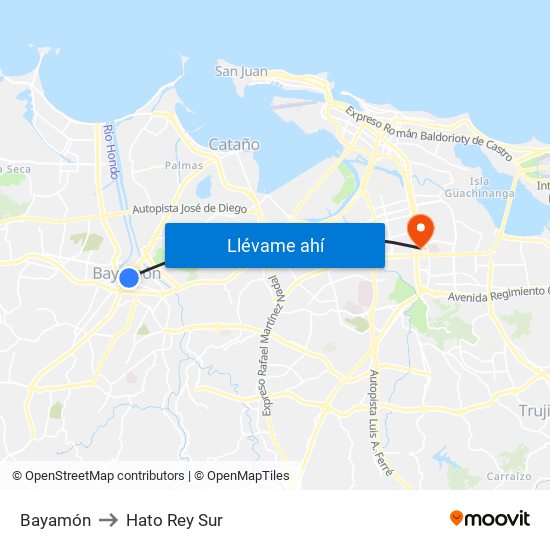 Bayamón to Hato Rey Sur map