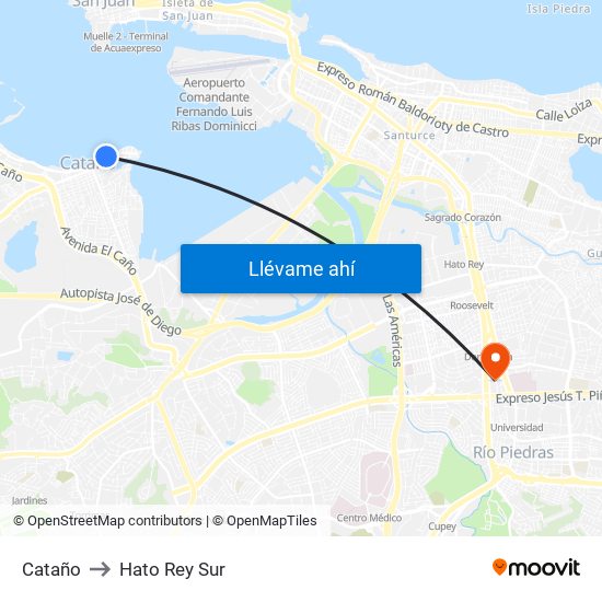 Cataño to Hato Rey Sur map