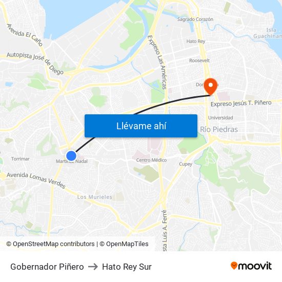 Gobernador Piñero to Hato Rey Sur map