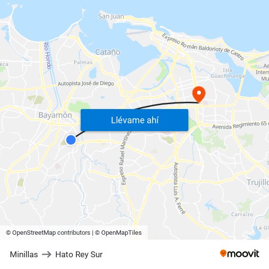 Minillas to Hato Rey Sur map