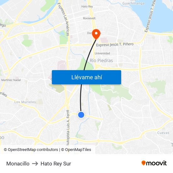 Monacillo to Hato Rey Sur map