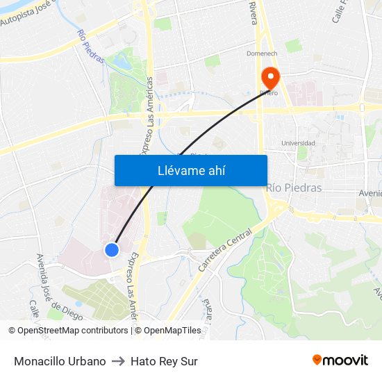 Monacillo Urbano to Hato Rey Sur map