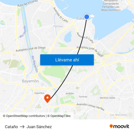 Cataño to Juan Sánchez map