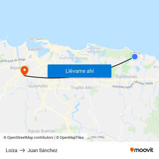 Loíza to Juan Sánchez map