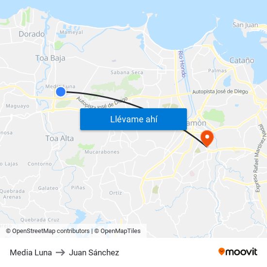 Media Luna to Juan Sánchez map