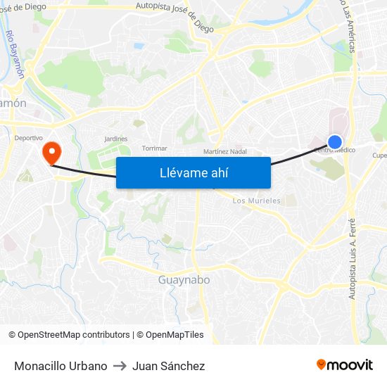 Monacillo Urbano to Juan Sánchez map