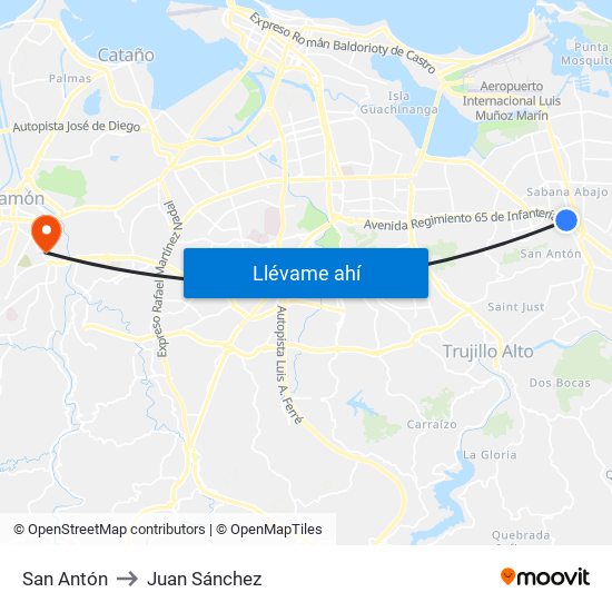 San Antón to Juan Sánchez map