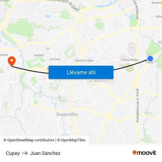 Cupey to Juan Sánchez map