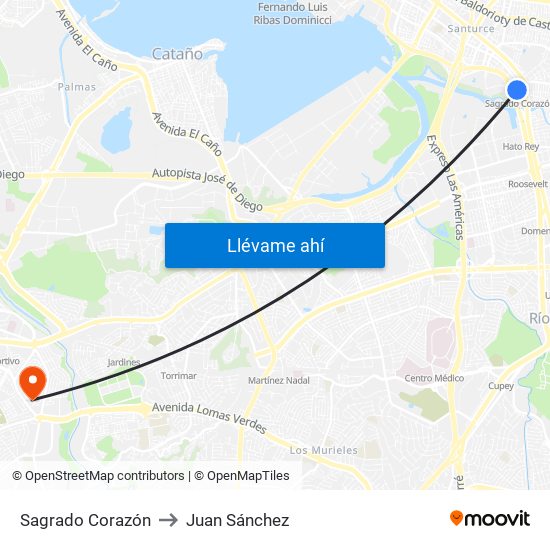 Sagrado Corazón to Juan Sánchez map