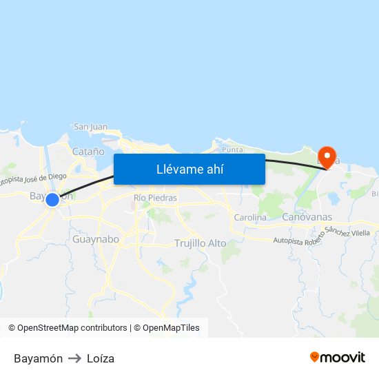 Bayamón to Loíza map