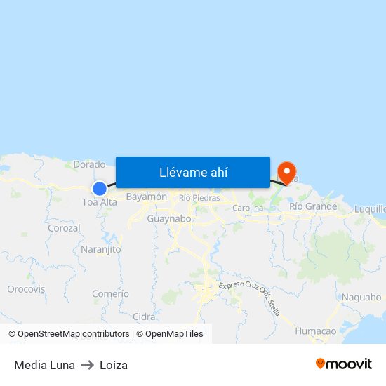 Media Luna to Loíza map