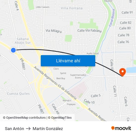 San Antón to Martín González map