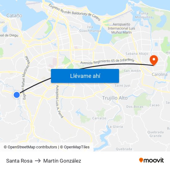 Santa Rosa to Martín González map