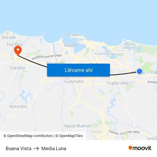 Buena Vista to Media Luna map