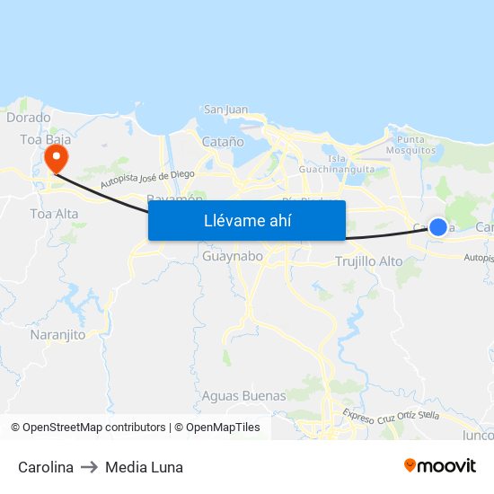 Carolina to Media Luna map