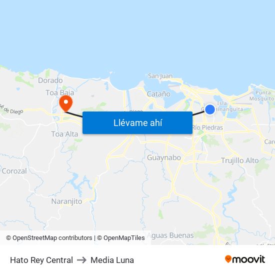 Hato Rey Central to Media Luna map