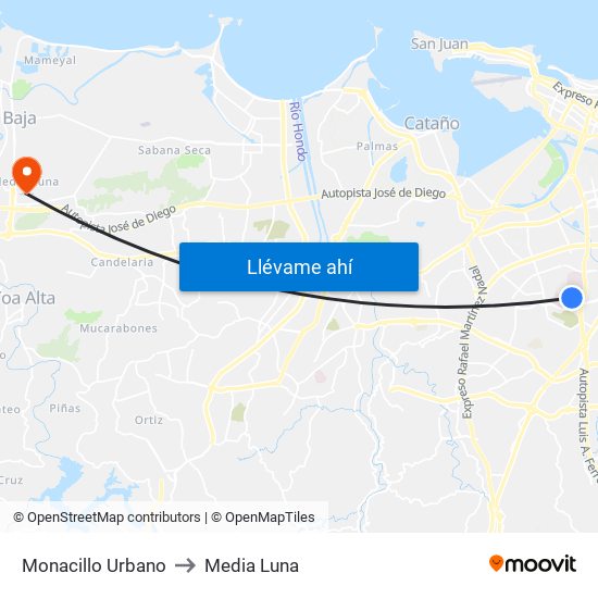 Monacillo Urbano to Media Luna map