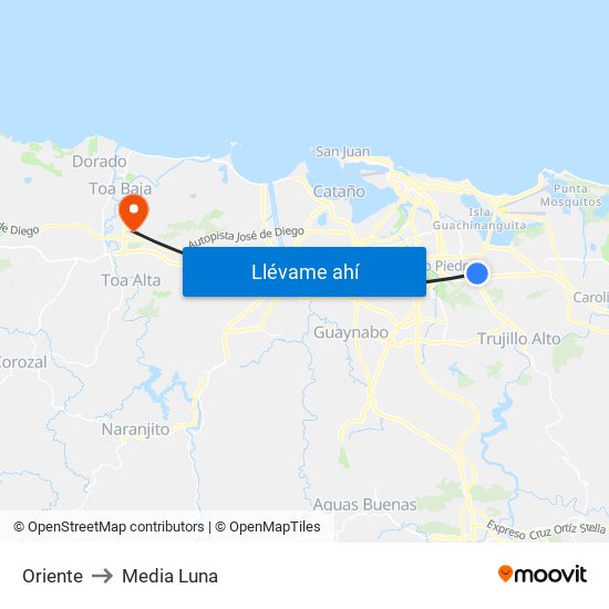 Oriente to Media Luna map