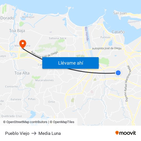 Pueblo Viejo to Media Luna map