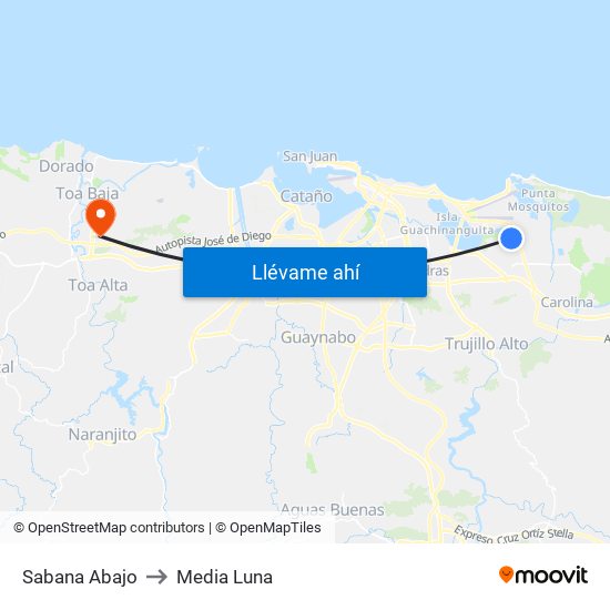 Sabana Abajo to Media Luna map