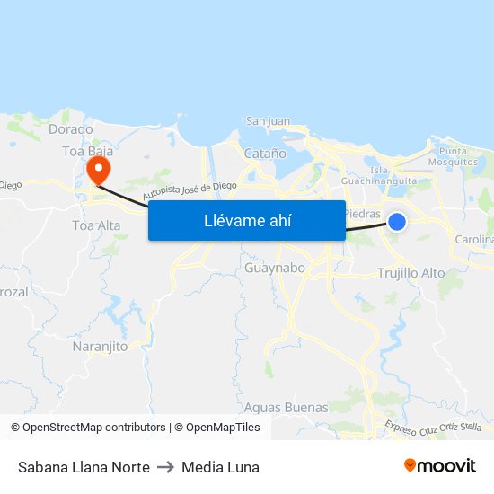 Sabana Llana Norte to Media Luna map