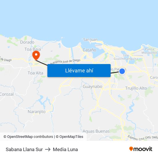 Sabana Llana Sur to Media Luna map