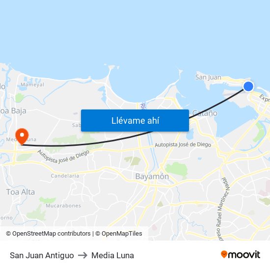 San Juan Antiguo to Media Luna map