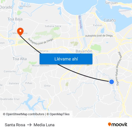 Santa Rosa to Media Luna map