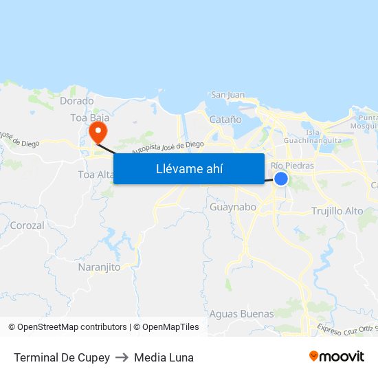Terminal De Cupey to Media Luna map