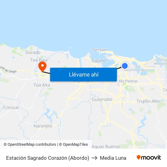 Estación Sagrado Corazón (Abordo) to Media Luna map