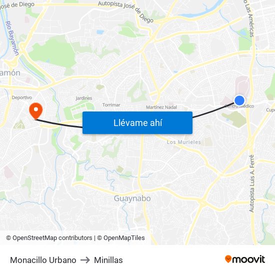 Monacillo Urbano to Minillas map