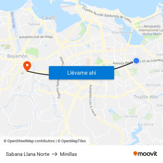 Sabana Llana Norte to Minillas map